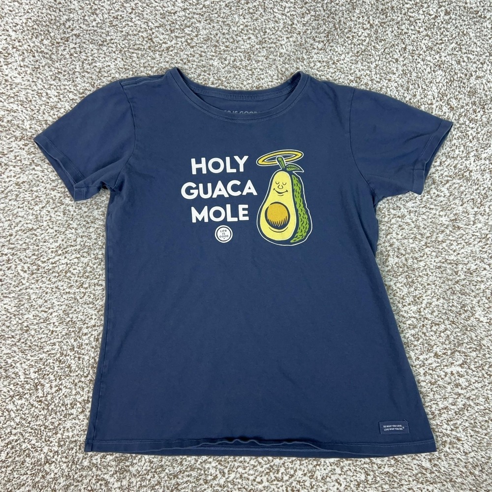 Life Is Good Shirt Womens Medium‎ Blue Holy Guaca Mole Avocado Crusher Tee Top